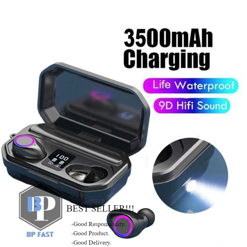 QJ Earphone TWS Bluetooth 5.0 + Charging Case Flashlight 3500mAh - M12