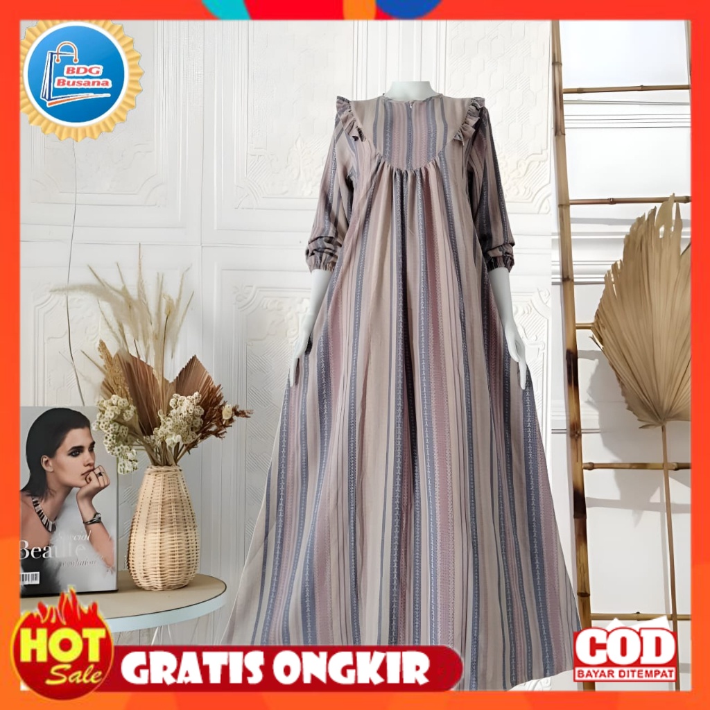 KAIN ADEM HALUS TEBAL / Gamis inara motif garis bahan crinkle airflow terbaru 2023