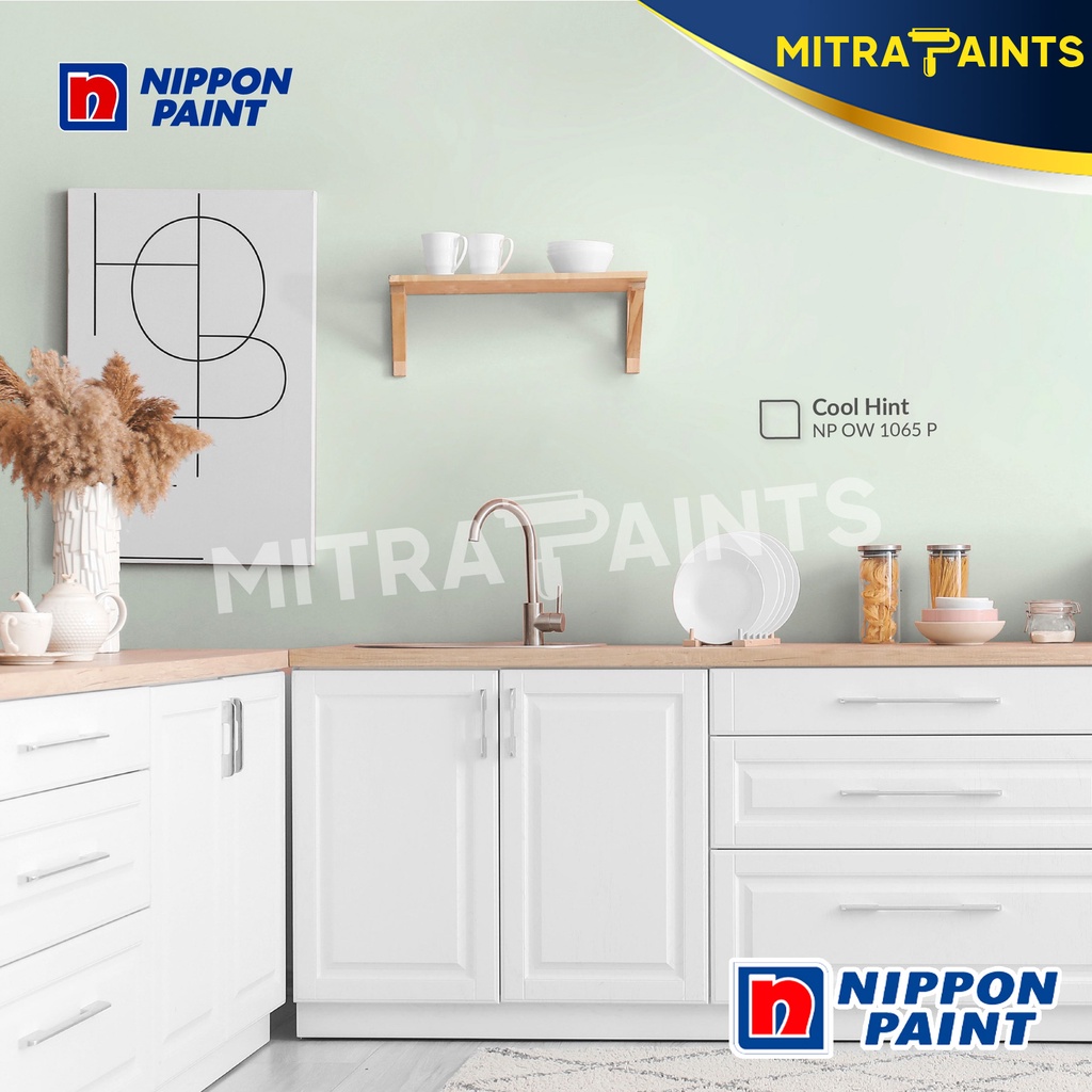 CAT TEMBOK NIPPON PAINT COOL HINT NP OW 1065 P / VINILEX ELASTEX SPOTLESS / PUTIH HIJAU