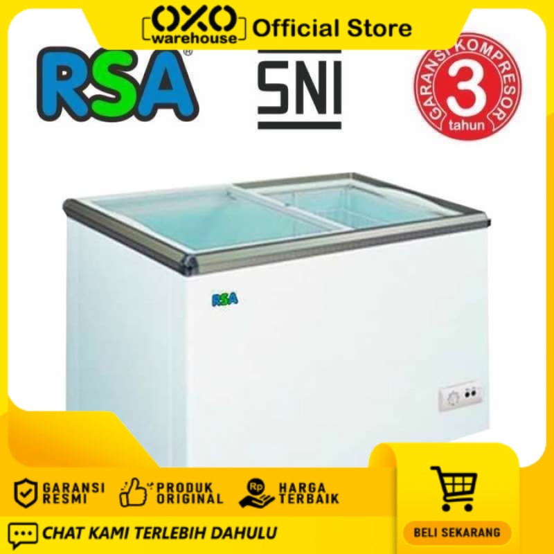 RSA Sliding Flat Glass Freezer XS 200 171 Liter Low Watt Garansi Resmi