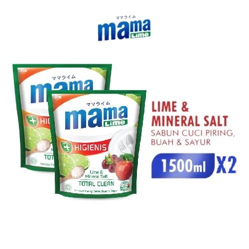 Mama Lime Sabun Cuci Piring Mineral Salt Pouch 1500 ml x2