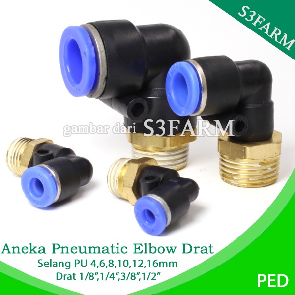 ANEKA FITTING ELBOW DRAT LUAR PNEUMATIC MODEL L SIKU SELANG 4MM 6MM 8MM 10MM 12MM DRAT 1/8"1/4" 3/8"