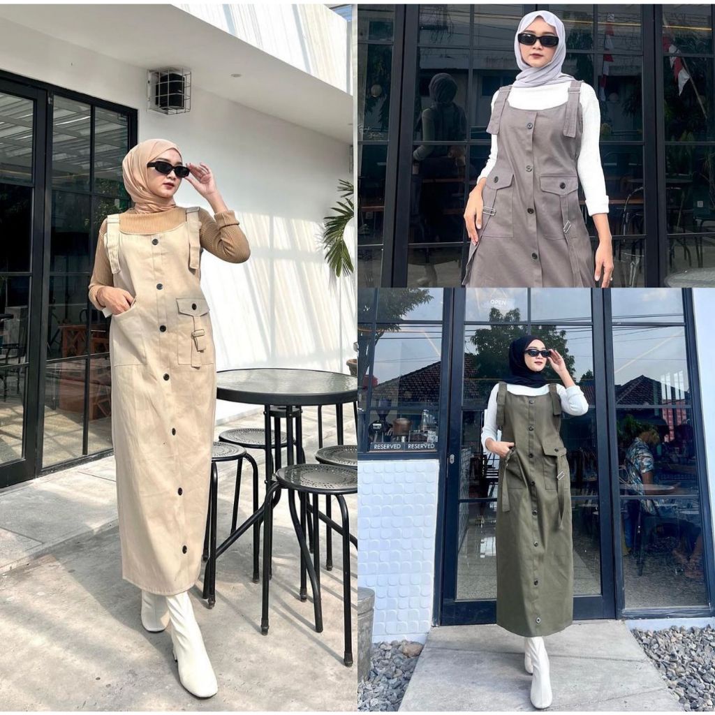 Ayunda Overall Cargo Wanita Katun Twill Street Jumpsuit Rok Casual