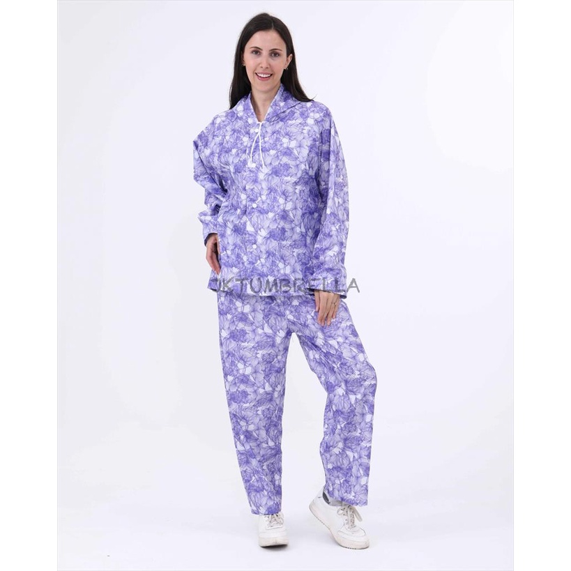 Jas Hujan Stelan Motif Bunga, Setelan Jas Hujan Jaket Celana Wanita - 81033