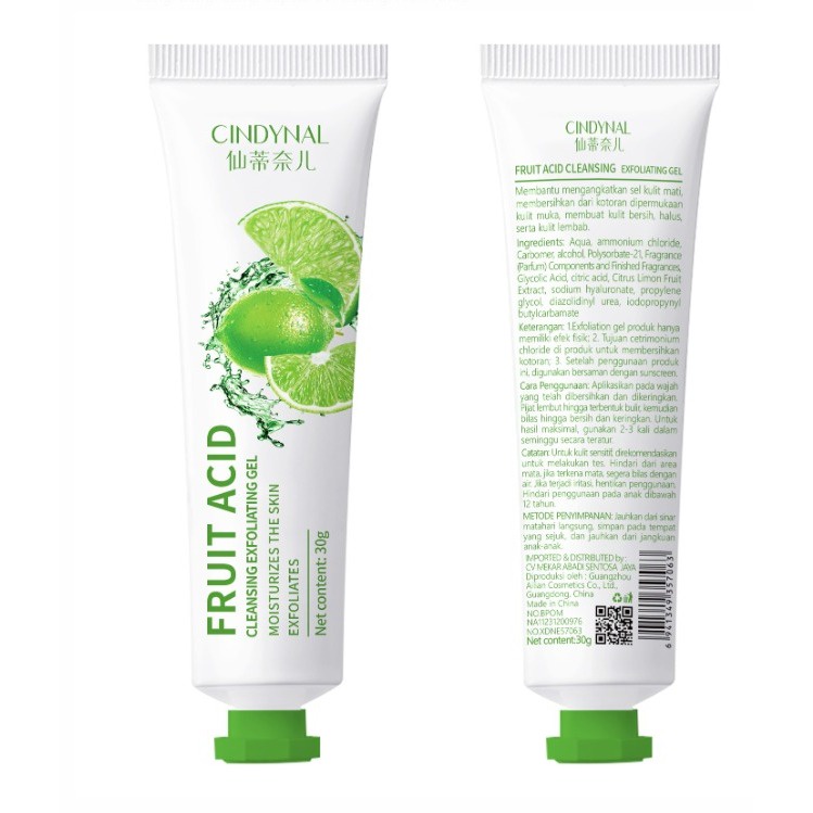 (UMU SUPPLIER) BPOM CINDYNAL FRUIT ACID EXFOLIATING GEL 30 GR FACIAL GLOWING BLACKHEAD CLEANER BODY EXFOLIATING