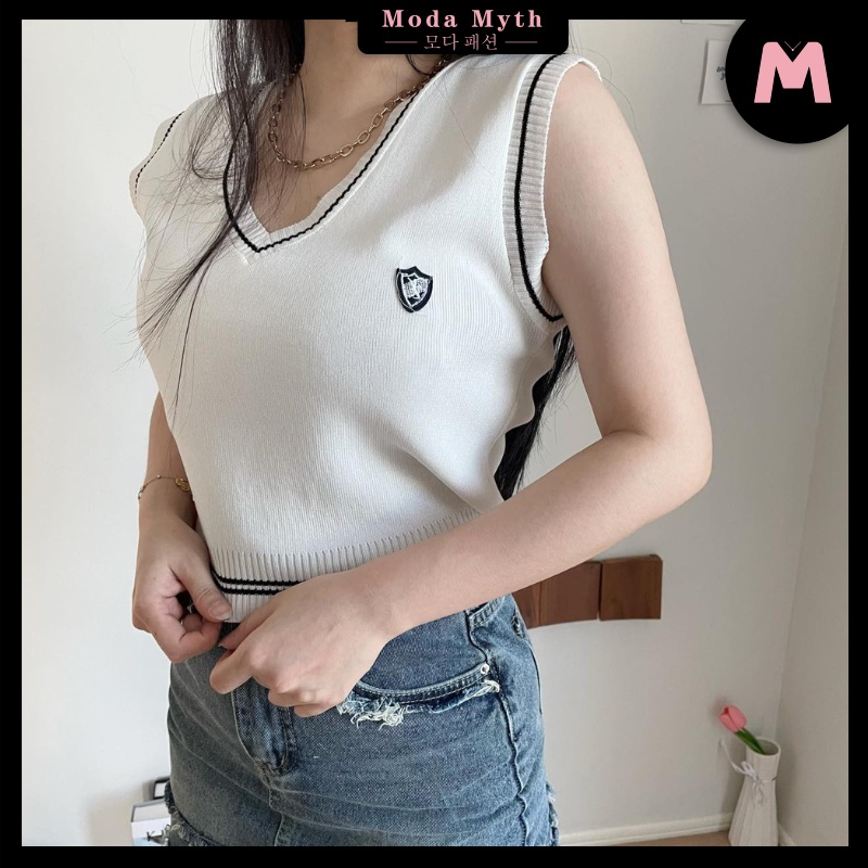 MODAMYTH HT54 - VEST TOP KNIT ATASAN WANITA RAJUT MODEL OLD SCHOOL KOREA STYLE ROMPI RAJUT CROP