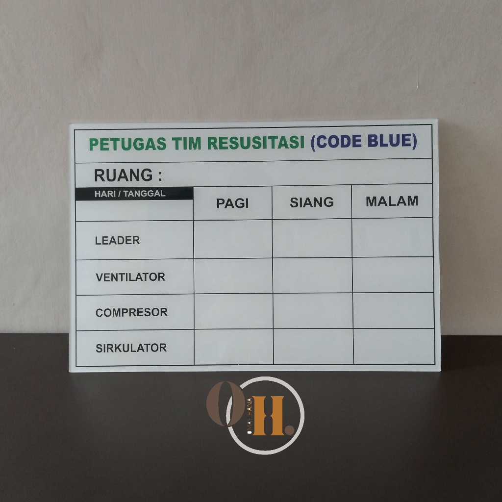 

ADN39 Akrilik Code Blue - Papan Akrilik Petugas Tim Resusitasi - Jadwal Code Blue