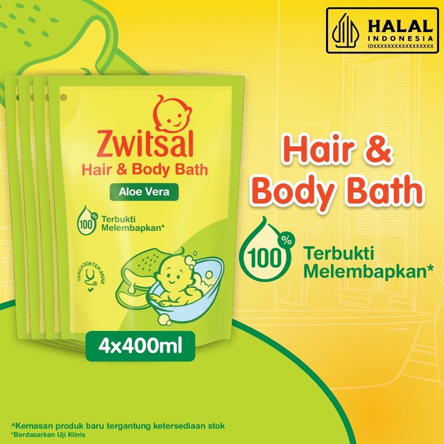 Zwitsal Baby Bath Hair and Body Aloe Vera 400ml x4