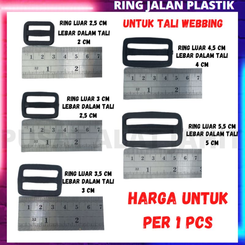BUCKLE GESPER RING JALAN PENGATUR TALI WEBBING AKSESORIS TAS RANSEL BELT BAN PINGGANG HITAM PLASTIK 