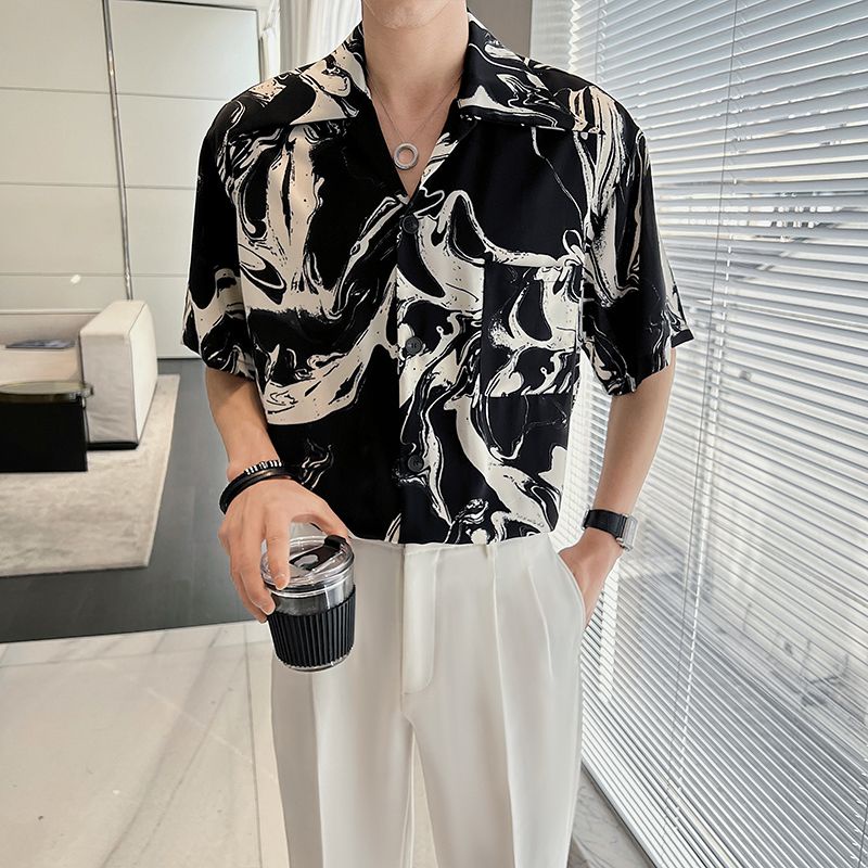 Retro casual short sleeved shirt for men's trendy ruffian floral shirt for men's top