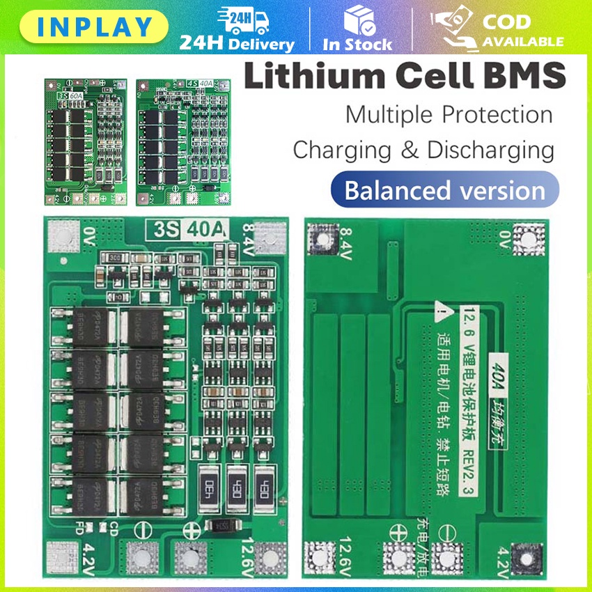 BMS 3S 40A 12.6V 18650 Li-ion Lithium Battery BMS Balanced/Enhanced Protection