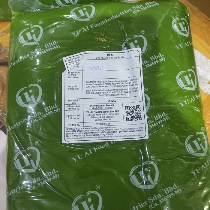 

Yu Ai Filling Mung Bean Pandan Repack 1kg