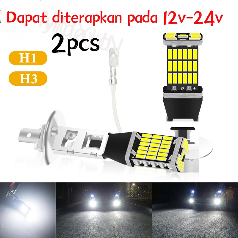 2 Buah 24V DC Lampu Kabut LED H1 LED H3 LED 4014 Chip 45SMD Lampu Bohlam Lensa 12V-24V Lampu Bohlam
