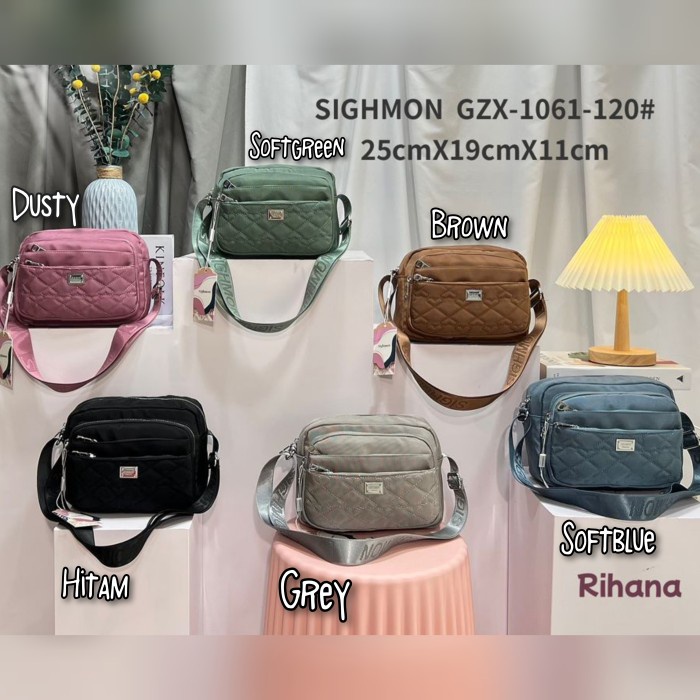 Bomeayy TAS SELEMPANG WANITA ORI SIGHMON KANVAS BORDIR 6Sleting SGH106 - Abu-abu