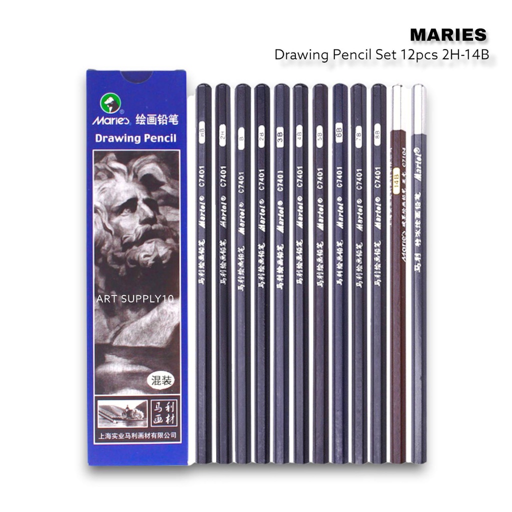

Maries Drawing Pencil Set 12pcs 2H-14B - 1 Set Pensil Gambar