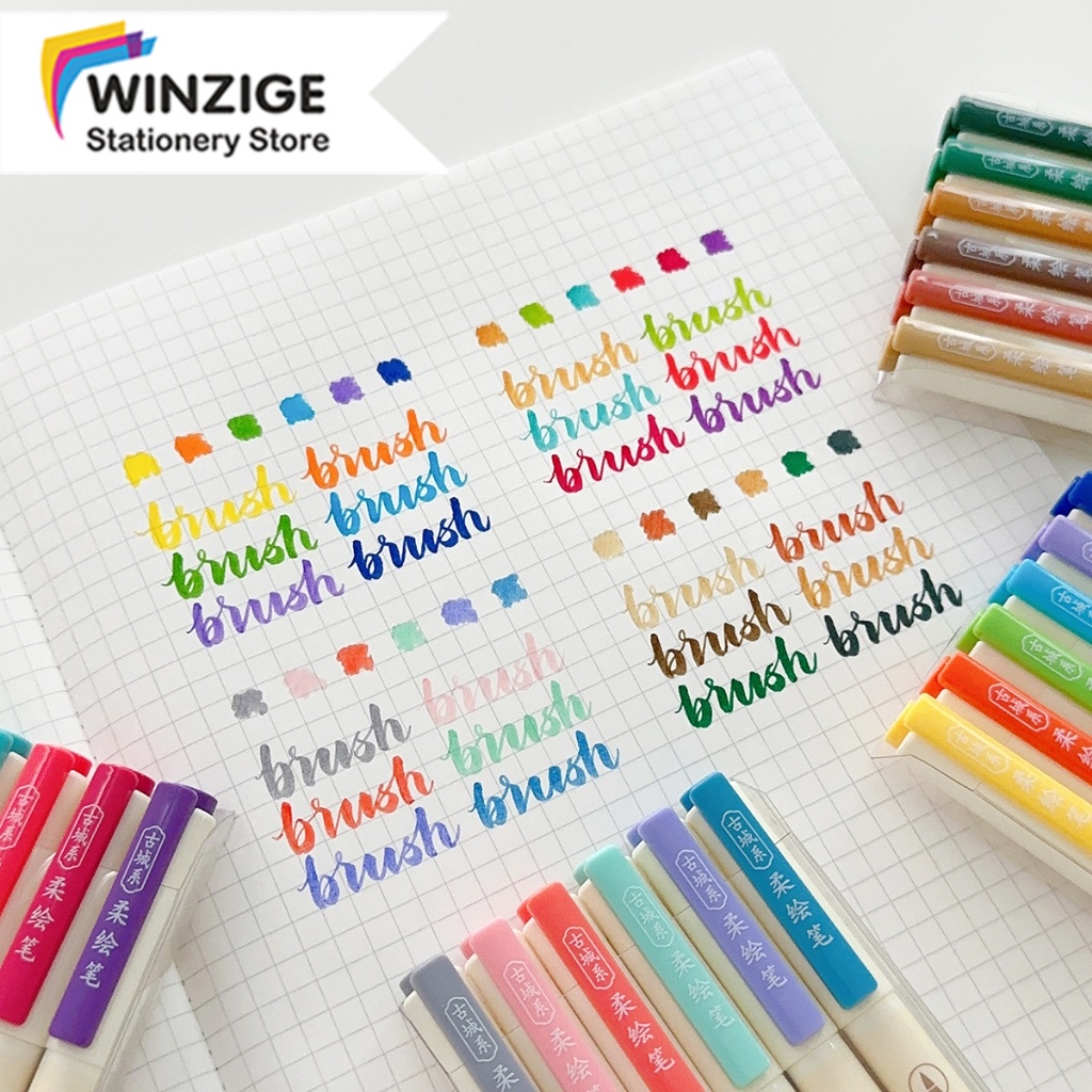 

Winzige 6 Pcs Soft Brush Pen Set Calligraphy Pen Aesthetic Vintage Brush Lettering Pen Warna Warni Brush Marker Pena Kuas Warna Pulpen Pena Kaligrafi Coloring Markers