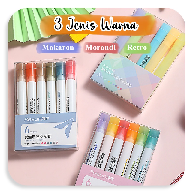 

Note Glitter pen set 6 warna Pastel Edition / Highlighter Original 6 pcs / Marker and Pen