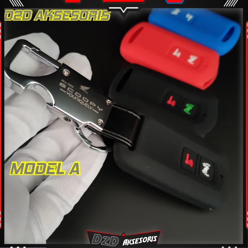 GANTUNGAN KUNCI KULIT SARUNG COVER REMOTE MOTOR HONDA SCOOPY LOGO 2021 TERBARU