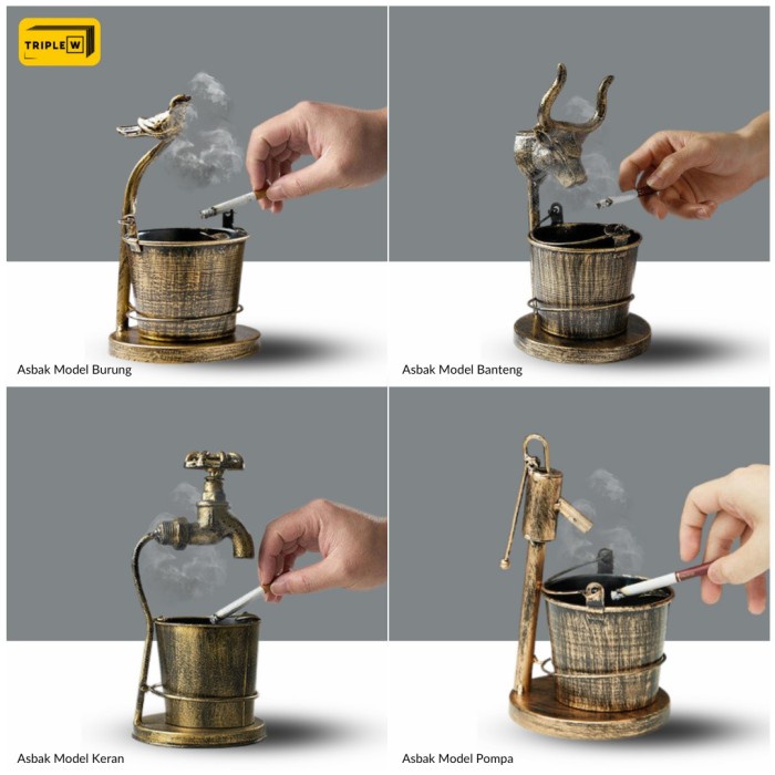 Triple W Iron Ashtray Classic Asbak Rokok Unik Dekorasi Meja Premium - Burung