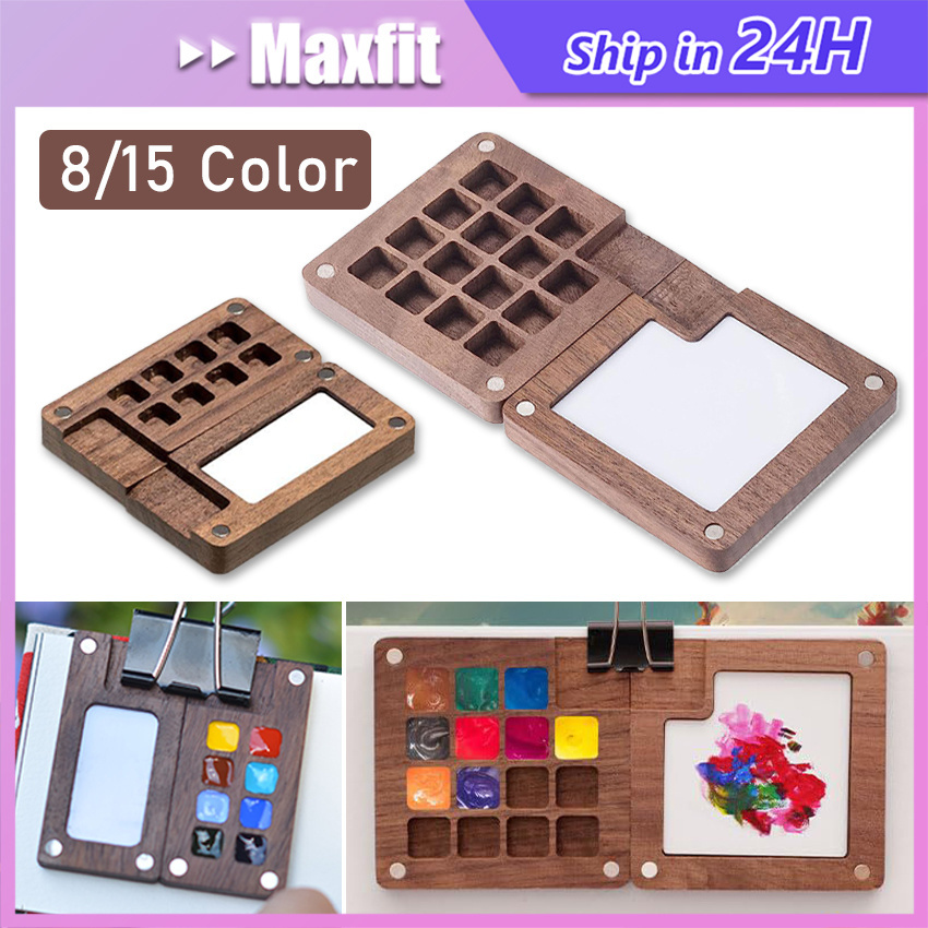 

Kotak Watercolors Mini Palette Wooden Kayu Water Color Cat Air 8/15 Colors