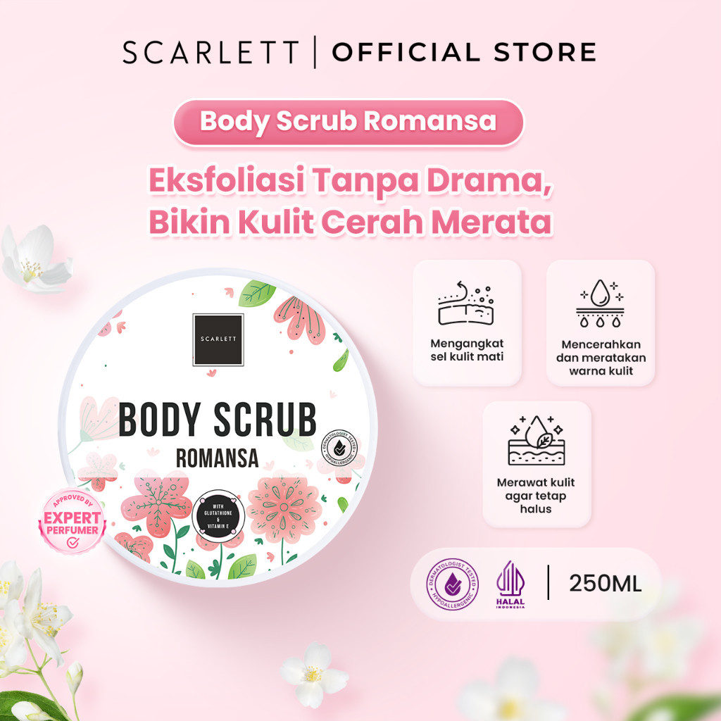 Scarlett Whitening Body Scrub Romansa Menghaluskan dan Melembabkan Kulit Skincare Lulur Badan Member
