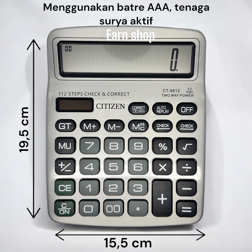 

Citizen Kalkulator Dagang besar CT-9812 12 digit | kalkulator tenaga surya aktif | Kalkulator Kincizen KC-9812 solar aktif