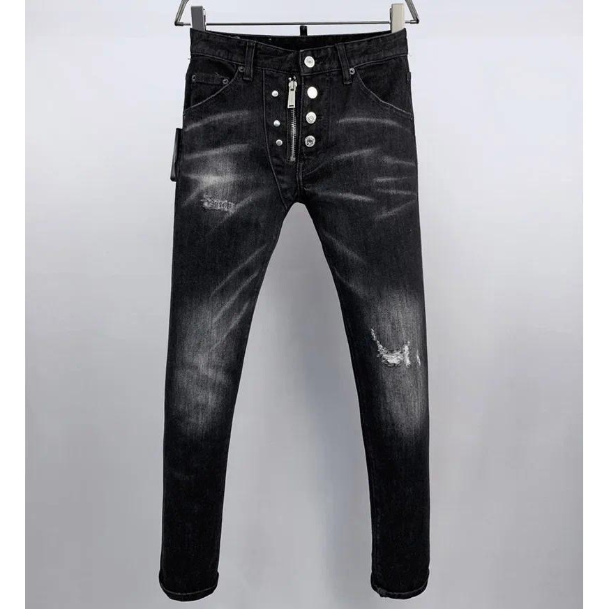 fashion BRAND D2 Men Jeans Denim Pants Hole Slim Pencil Trousers Metal Buttons Party Classics Fashio