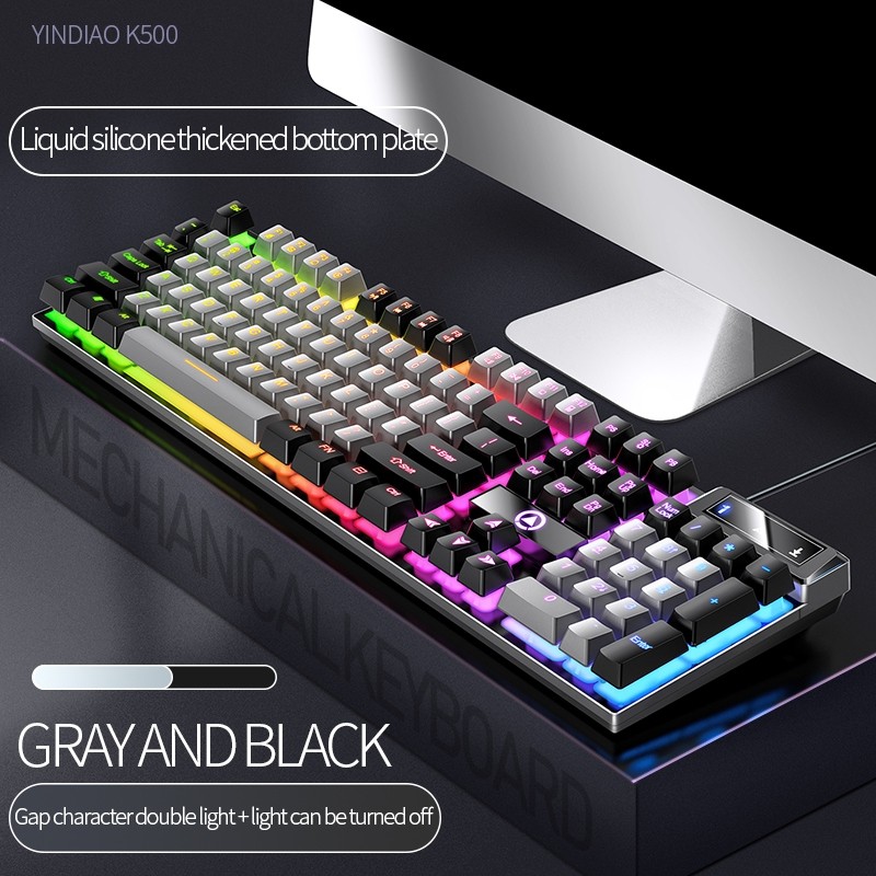 Keyboard Komputer  Mechanical Feel Keyboard Gaming Wired USB RGB 104 Key - K500 Keyboard Laptop USB