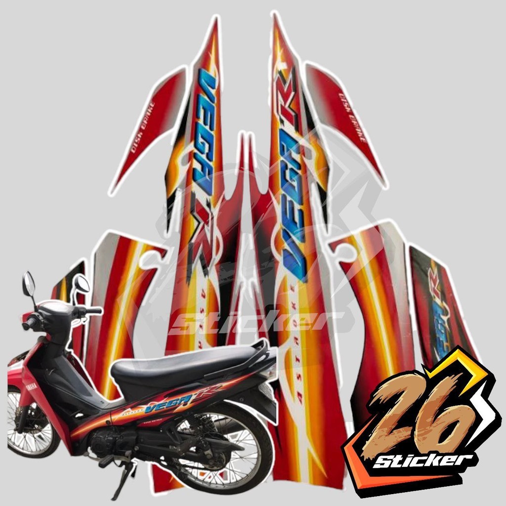 STICKER STIKER POLET LIS STRIPING MOTOR FULL BODY YAMAHA VEGA R NEW WARNA MERAH HITAM KUNING