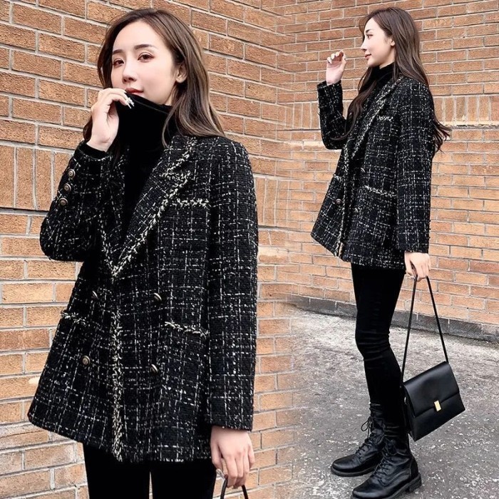 ✔SKY.LD✔ - BEST SELLER IMPORT WOMAN TWEED BLAZER COAT KOREAN STYLE OUTER WANITA MUSIM DINGIN - XXL
