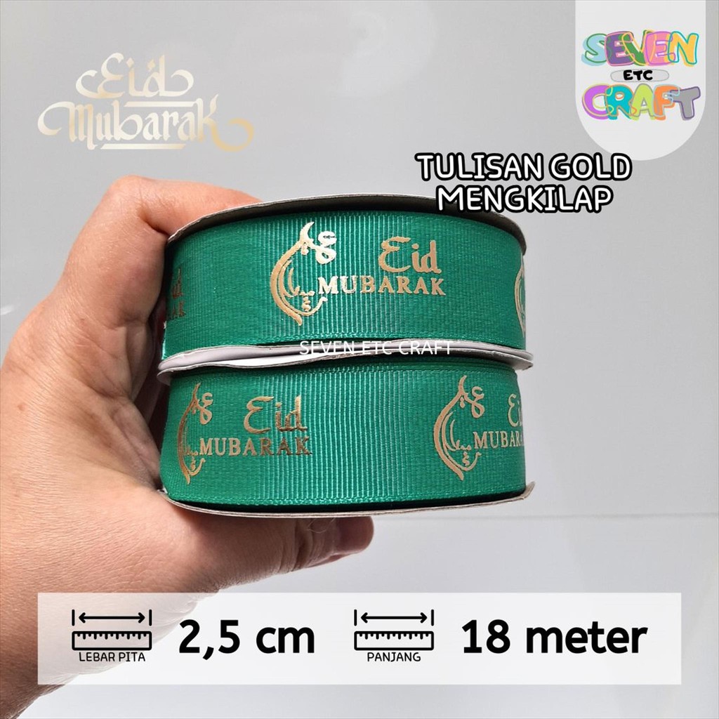 

Pita Grosgrain Idul Fitri Lebaran EID MUBARAK 2,5 cm Hijau