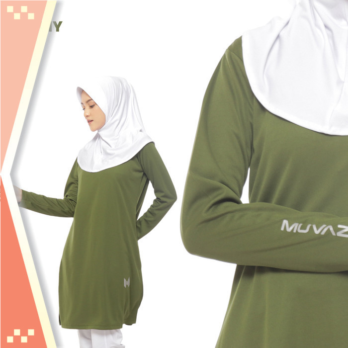 Tunik Busana Muslim Wanita Murah / MUVAZ Kirana Jersey - Kaos Olahraga muslimah Tunik - Army, S