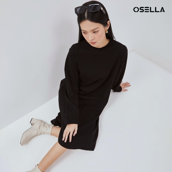 Osella Naura Fancy Knit Midi Dress 21575006 | Dress Rajut Wanita Lengan Panjang