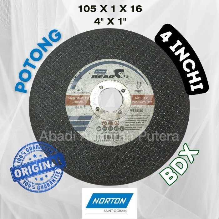 Batu Gerinda Potong 4" inch NORTON A60-T  Mata Gurinda Cutting Wheel 105 x 1