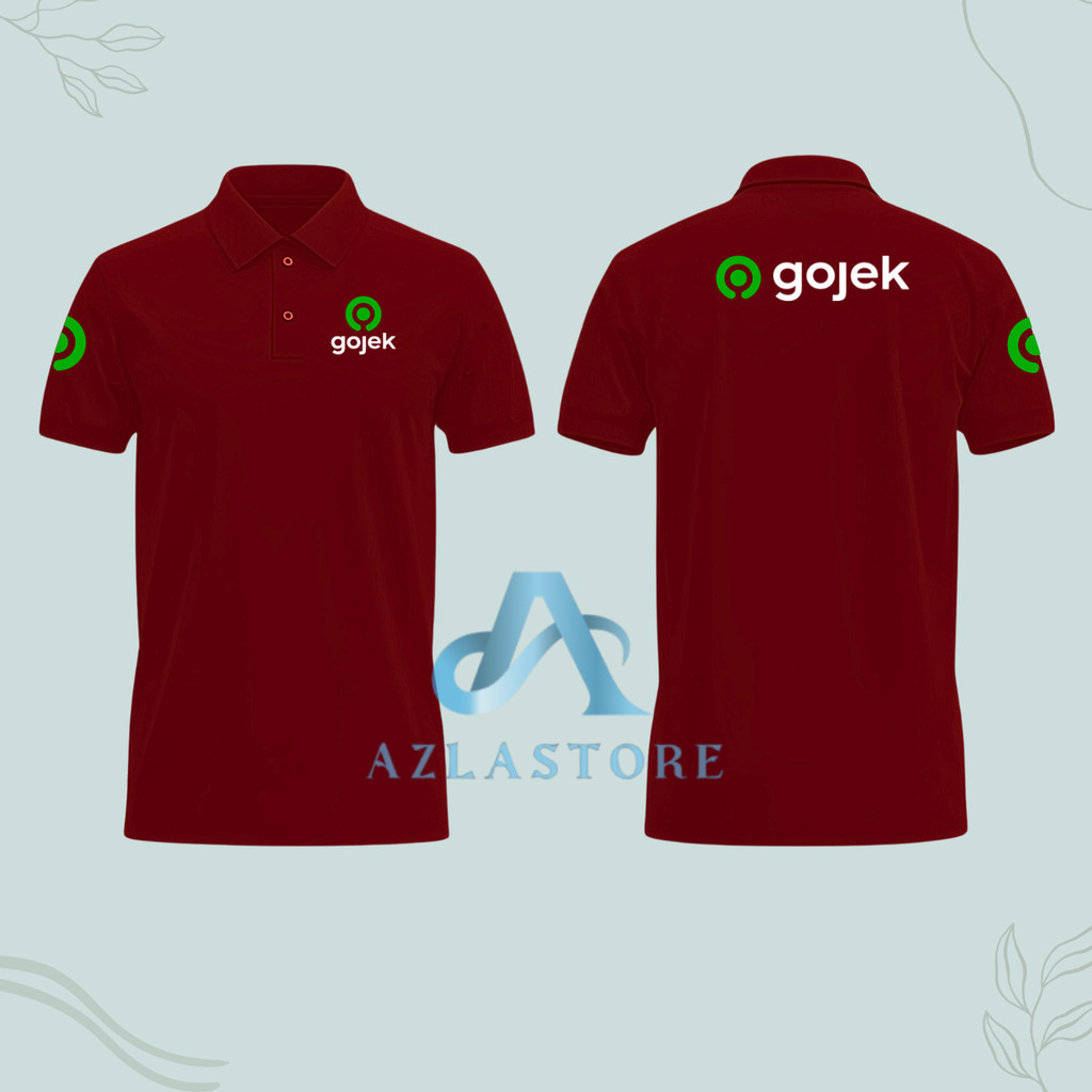 Baju Kaos Polo Lengan Pendek Pria Wanita Free Sablon Logo Gojek Online Seragam Kerja Driver Ojek Sim
