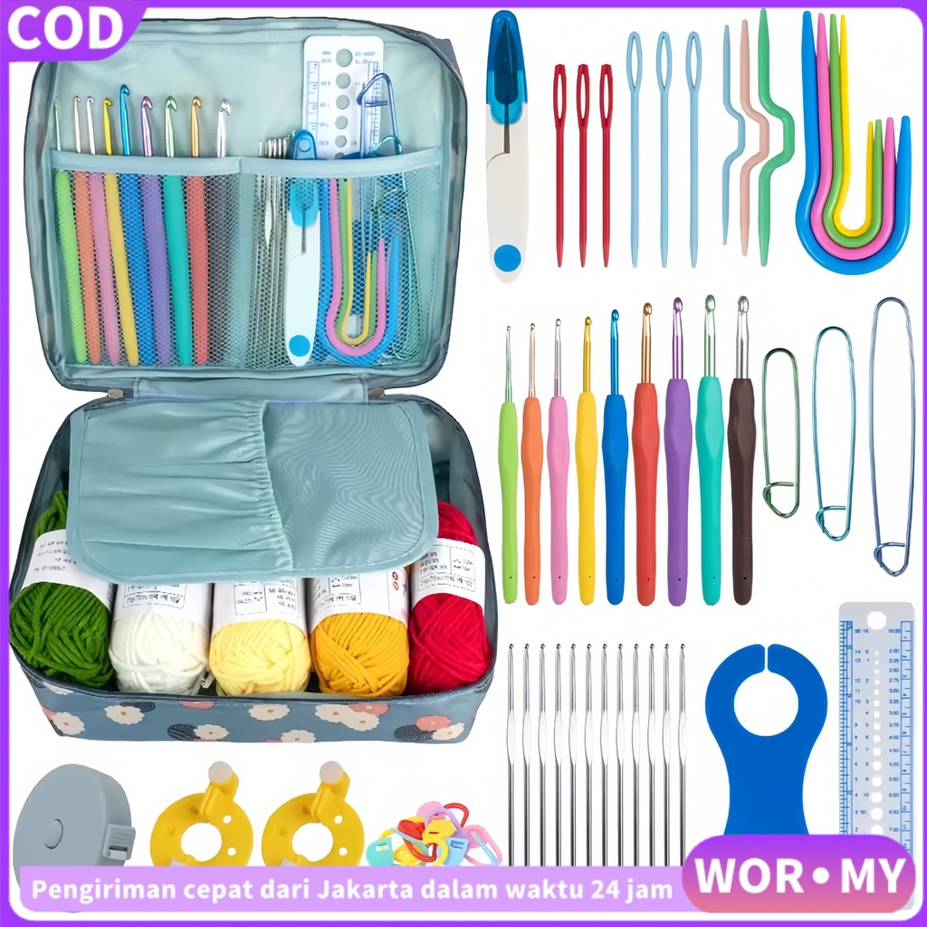 Vriganzz - 100 Pcs Jarum Rajut Set Alat Rajut Lengkap Hakpen Set Perlengkapan Rajut