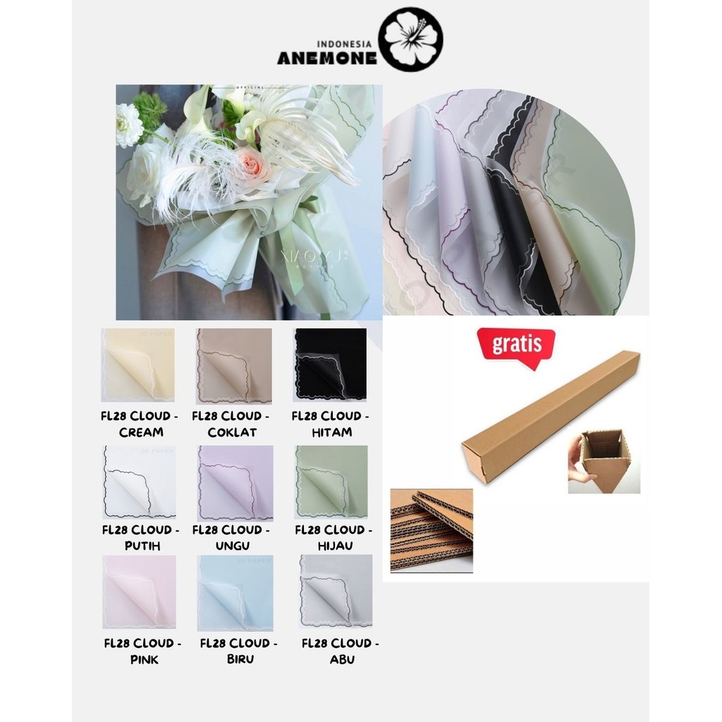 

ANEMONE - (5 LEMBAR) - FL28 CLOUD Kertas Bunga Paper Buket Motif Frame List Awan Cloud Kado Transparan Florist Cellophane