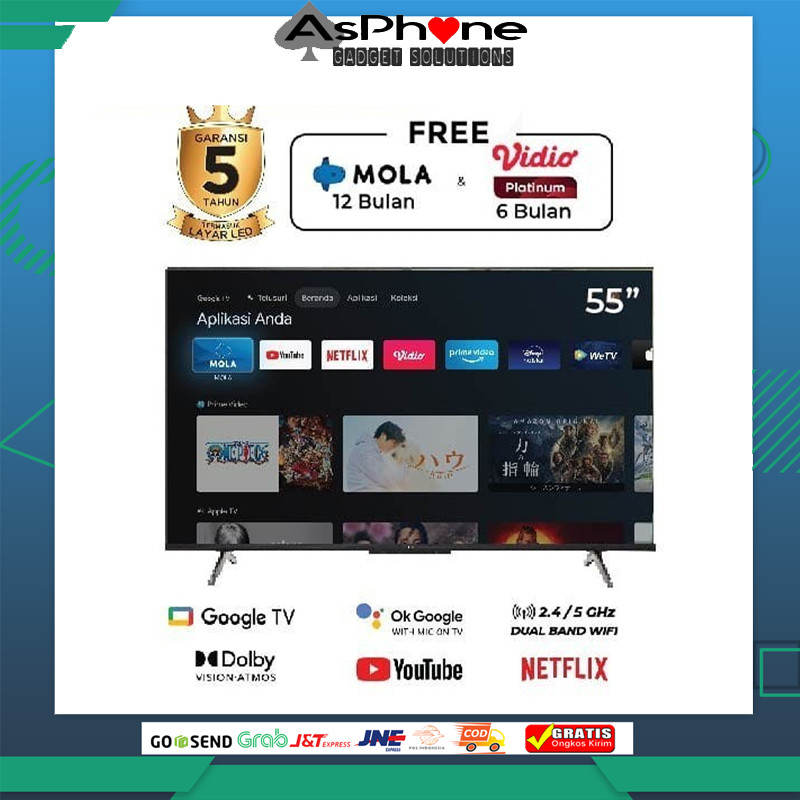 SMART GOOGLE TV POLYTRON 55 INCH 4K 55UG5959 GARANSI RESMI