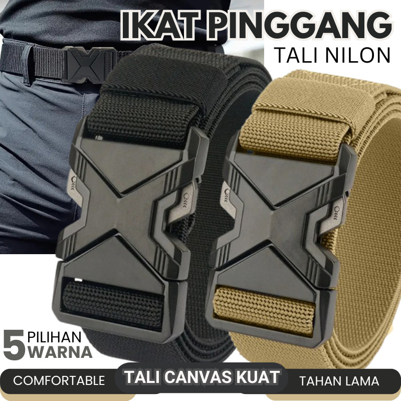 TERLARIS COD Ikat Pinggang Pria Tactical Nilon Canvas X Fast Unlock Kepala Besi Gesper Sabuk Cowok M