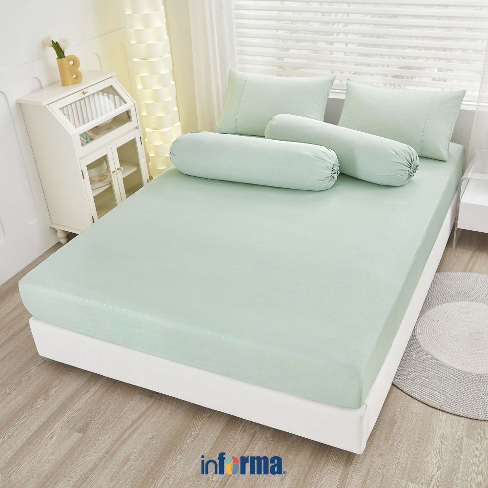 Informa 120x200 cm Set 3 pcs Seprai Double Microfiber Emboss - Hijau Muda Sprei Seprai Aesthetic Sep