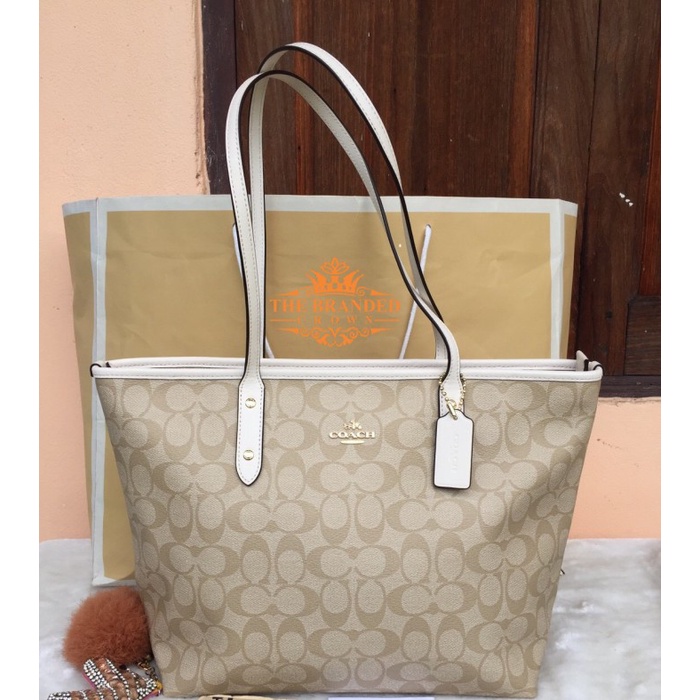 VS Tas Coach 58292 Signature City Zip Tote Chalk White Vvv