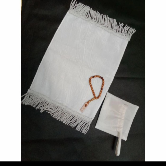 Sajadah muka polos hitam dan putih murah - Putih, tipis no busa