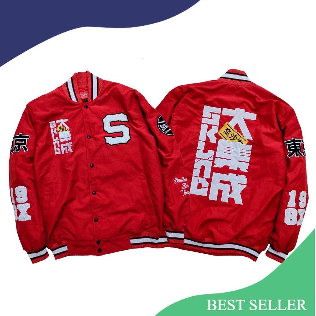 SKULLEND Jaket Varsity Full Bordir - Jaket Baseball Pria Wanita - Jaket Bomber Sukajan Terbaru/Grey