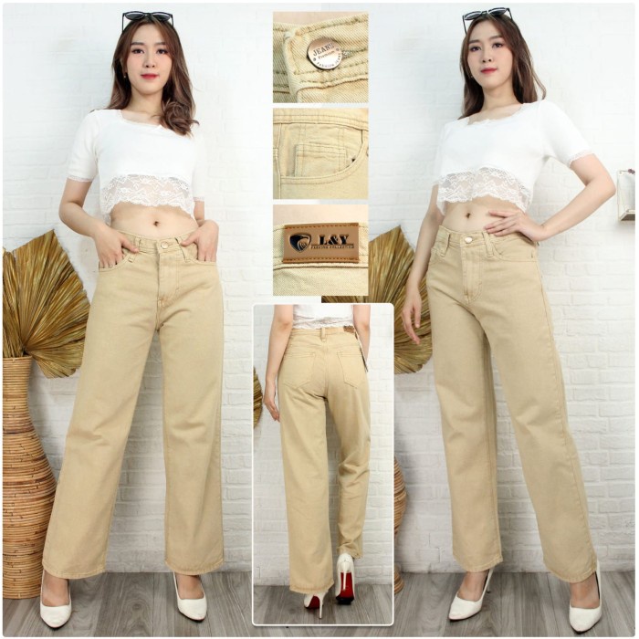 YY - Kulot Jeans Wanita Warna Coklat Pastel / Celana Jeans Kulot Cewek - Biru Muda, 27