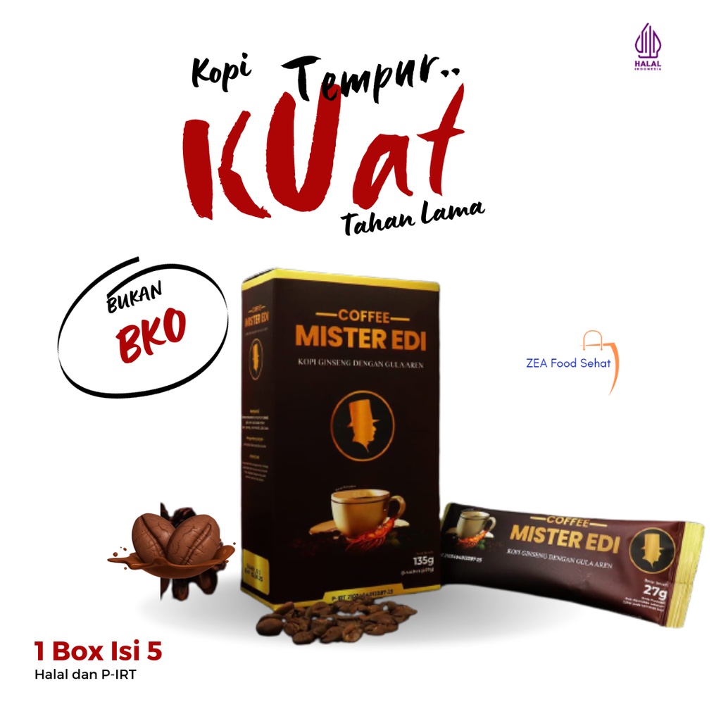 

Kopi Ginseng Mister Edi Stamina Pria Tahan Goyang Diranjang Bahan Herbal Tanpa Efek Samping Pack isi 5pcs