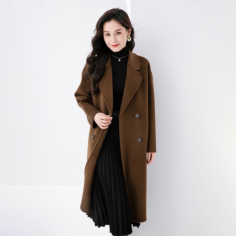 Mantel wanita, mantel wol  panjang setengah longgar bergaya Korea musim gugur dan musim dingin