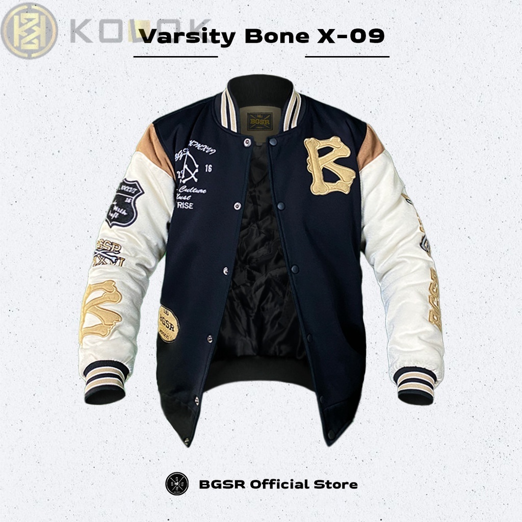 Jaket Baseball Varsity Jacket Pria Windbreaker Bordir Tebal Adem Bone X-09