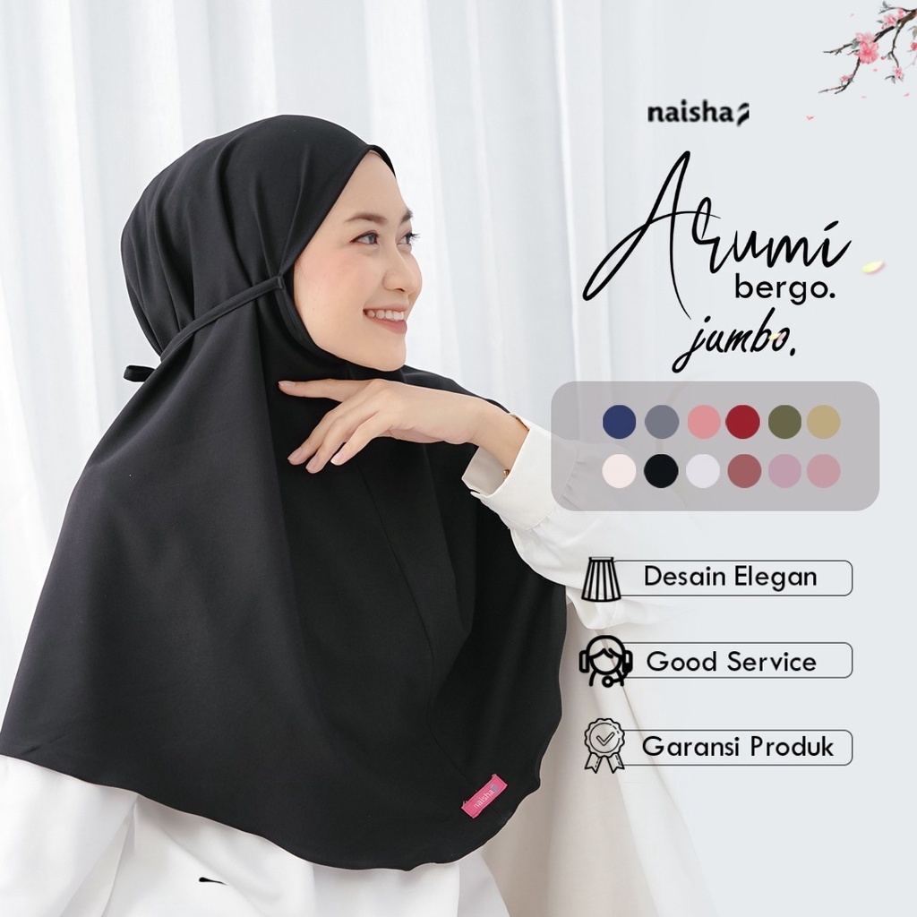 Naisha Official / Arumi Bergo Jumbo / Bergo Santai Syar'i /Bergo Tali Jumbo / Hijab Instan / Hijab D
