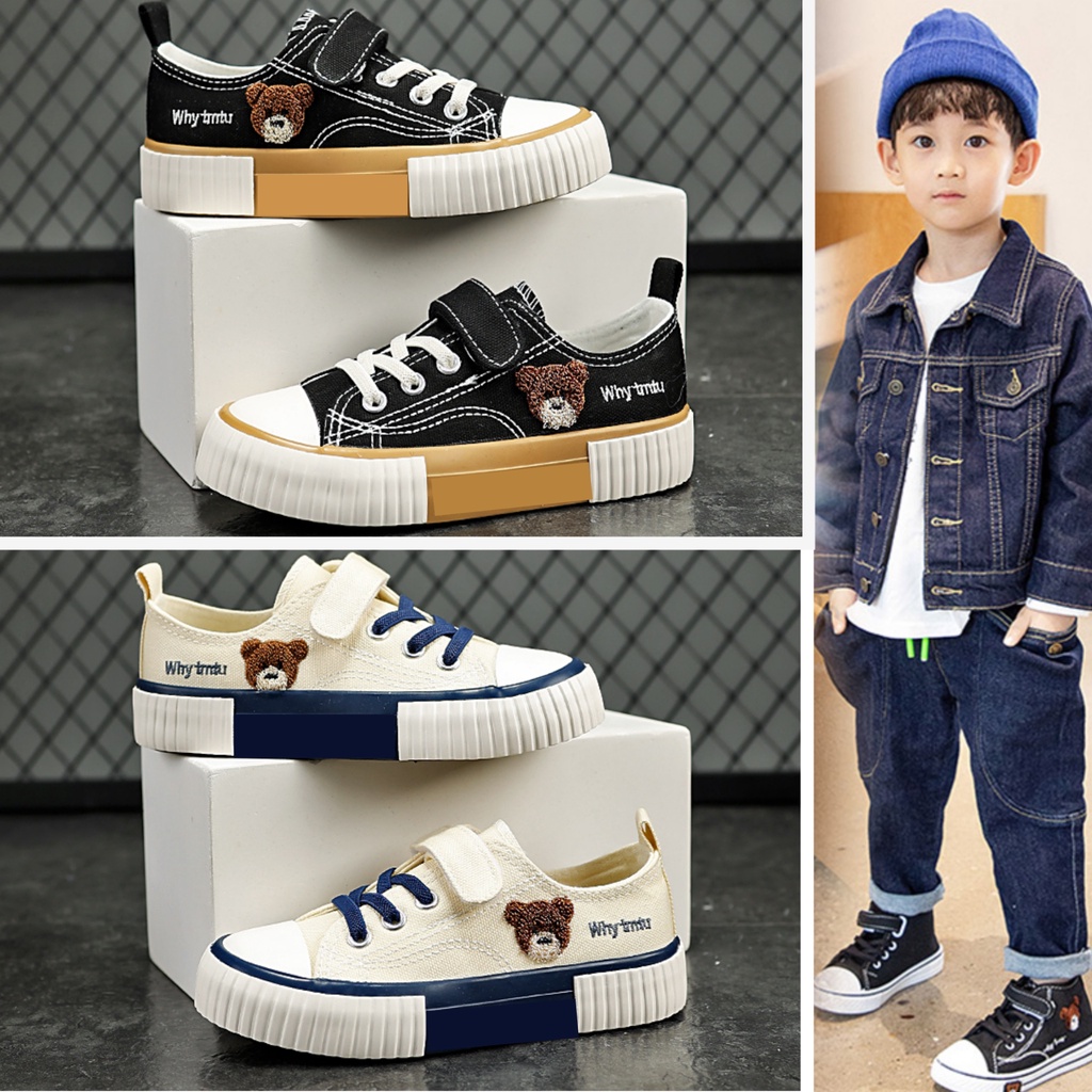 seaptu anak sekolah tk sd smp bahan kanfas canvas warna hitam putih / sepatu anak laki laki perempua