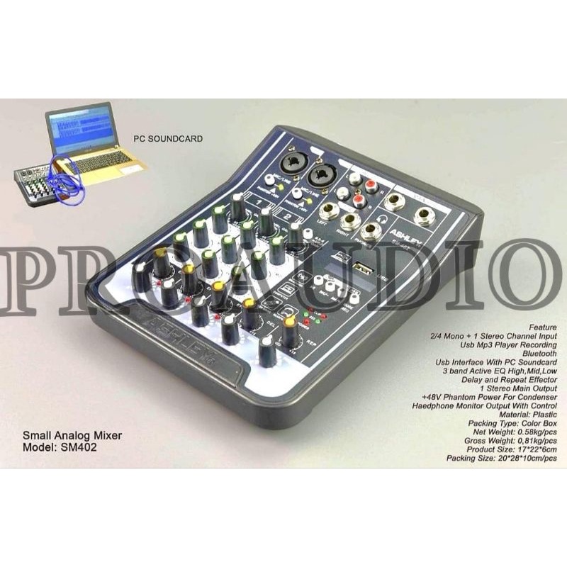 Mixer Ashley 4 Channel SM-402 SM402 SM 402 Bluetooth Original